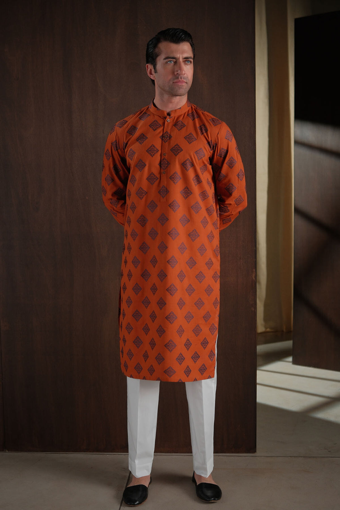 Embroidered Kurta-Rust-Blu