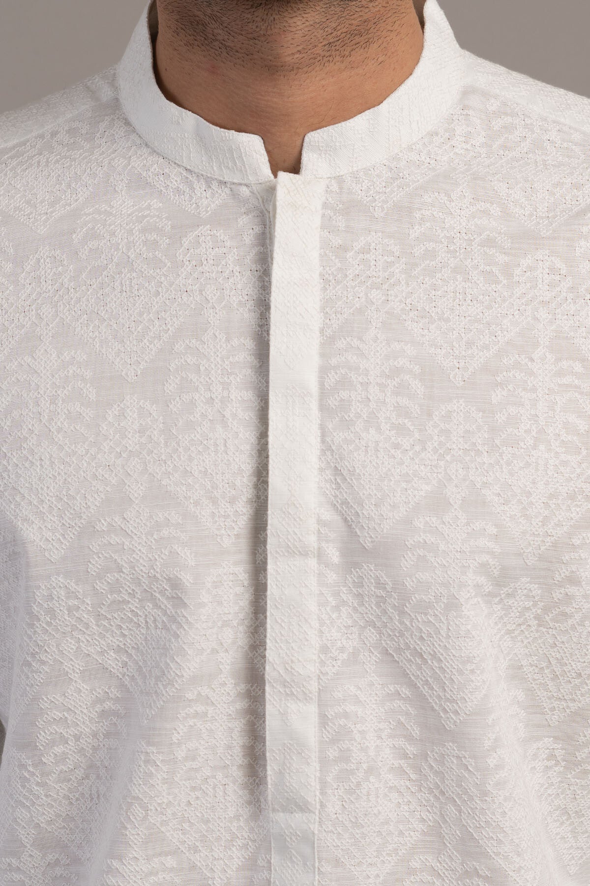 Embroidered Kurta-White