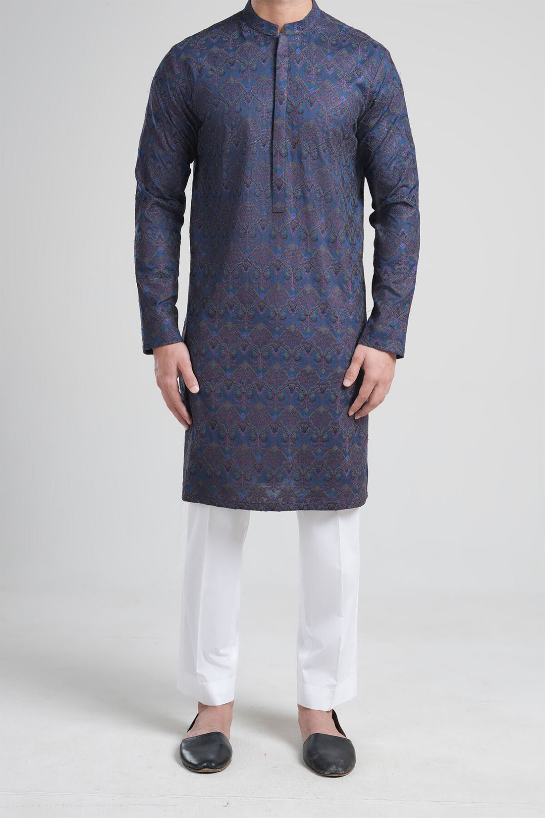 Embroidered Kurta-Blu