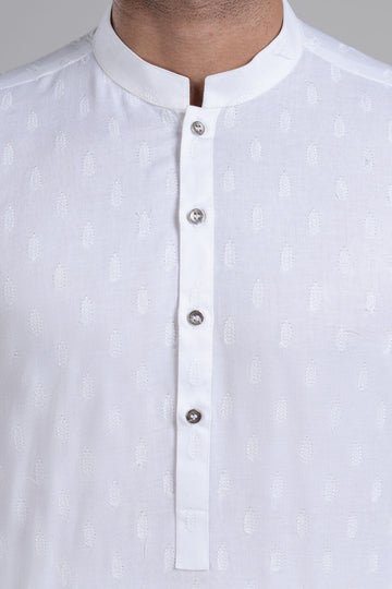 Embroidered Kurta-White