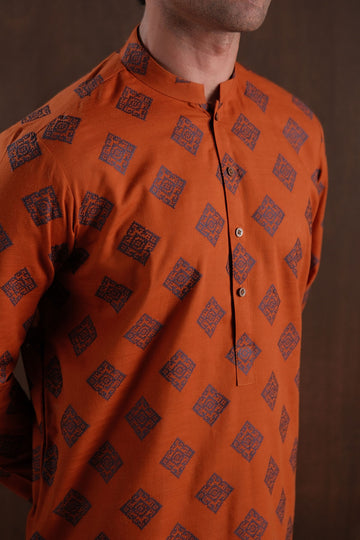 Embroidered Kurta-Rust-Blu