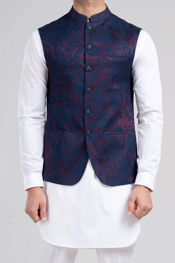 Embroidered Waistcoat-Navy-Blu