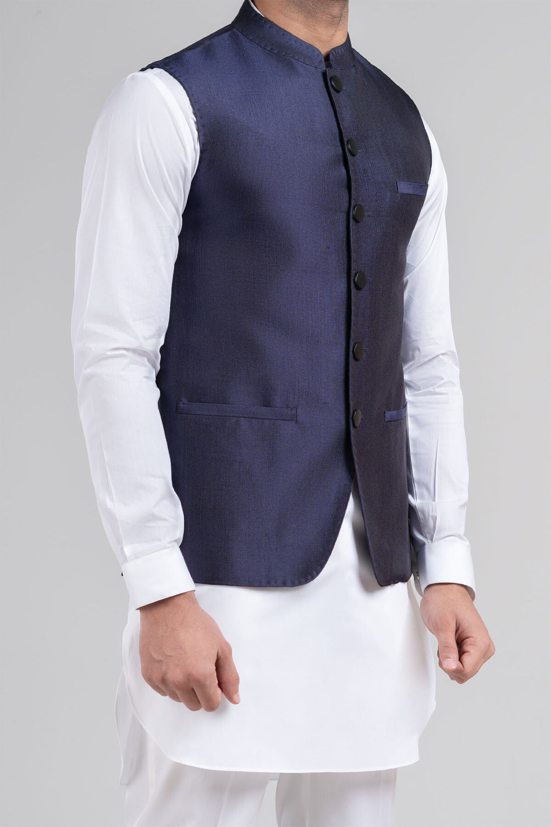 Handloomed Waistcoat-Blue