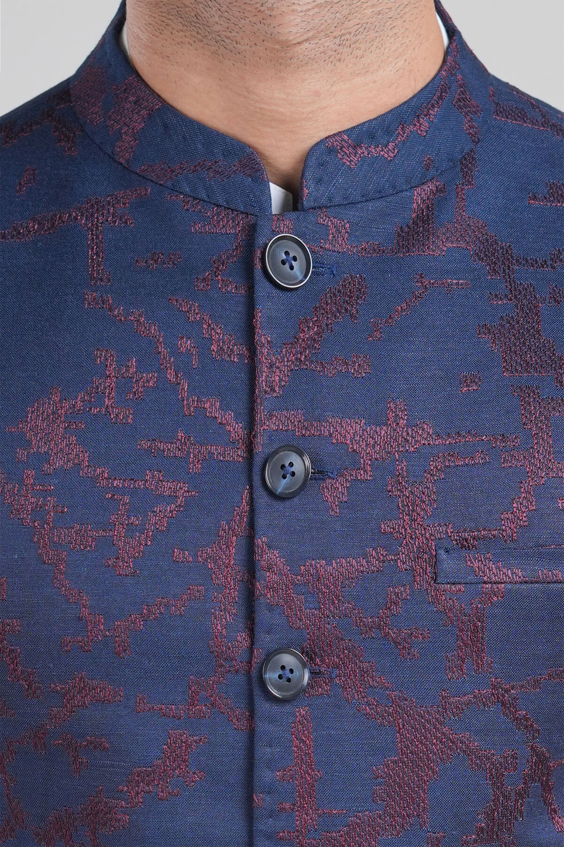 Embroidered Waistcoat-Navy-Blu