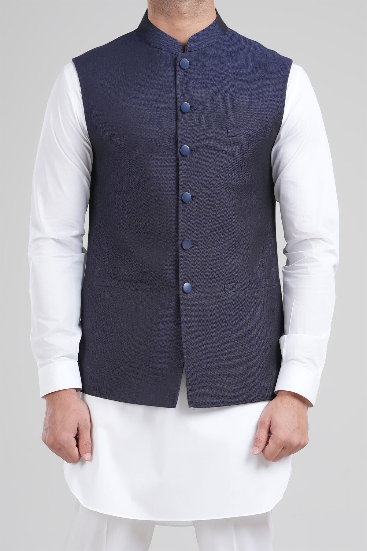 Handloomed Waistcoat-Blue