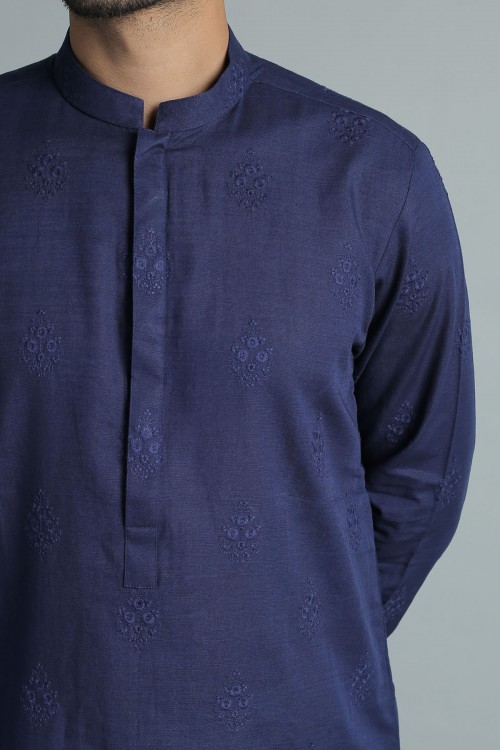Embroidered Kurta - Royal Blue