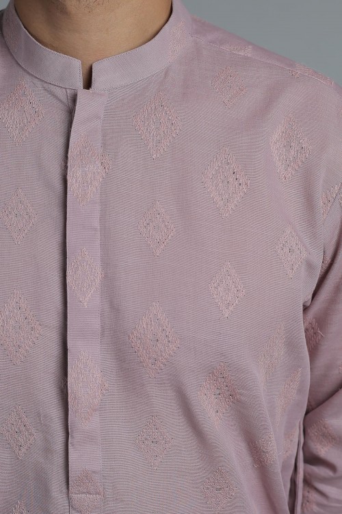 Light Pink - Embroidered Kurta