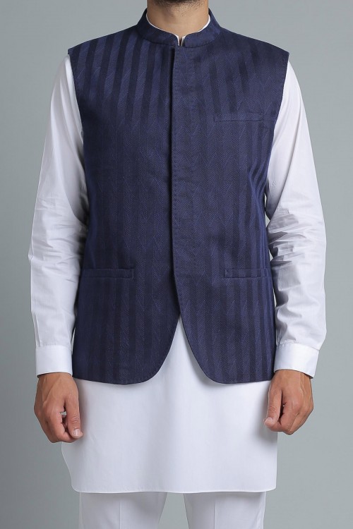 Fully Embroidered Waistcoat - Blue